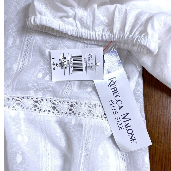 Rebecca Malone Women's 2XL White Embroidered Lace Blouse Button Down Top Chic - Picture 9 of 9